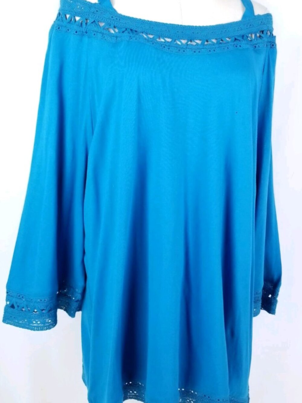 NWT Soft surroundings blue cold shoulder boho Tunic Top 1X - Picture 6 of 6